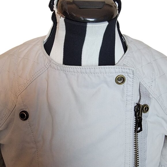 GAP Women’s Gray Canvas 2-way Moto Asymmetric Zip Jacket Cotton - Quilted Detail - Picture 10 of 12
